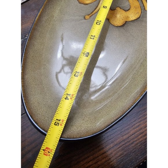 Pier One Kioko Collection Oval Platter 15.5" Long Green With Brown Flower - Picture 4 of 5